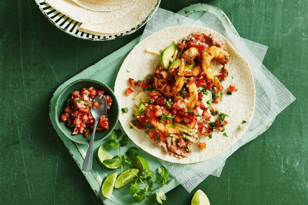 SPICED PRAWN BURRITOS WITH SALSA